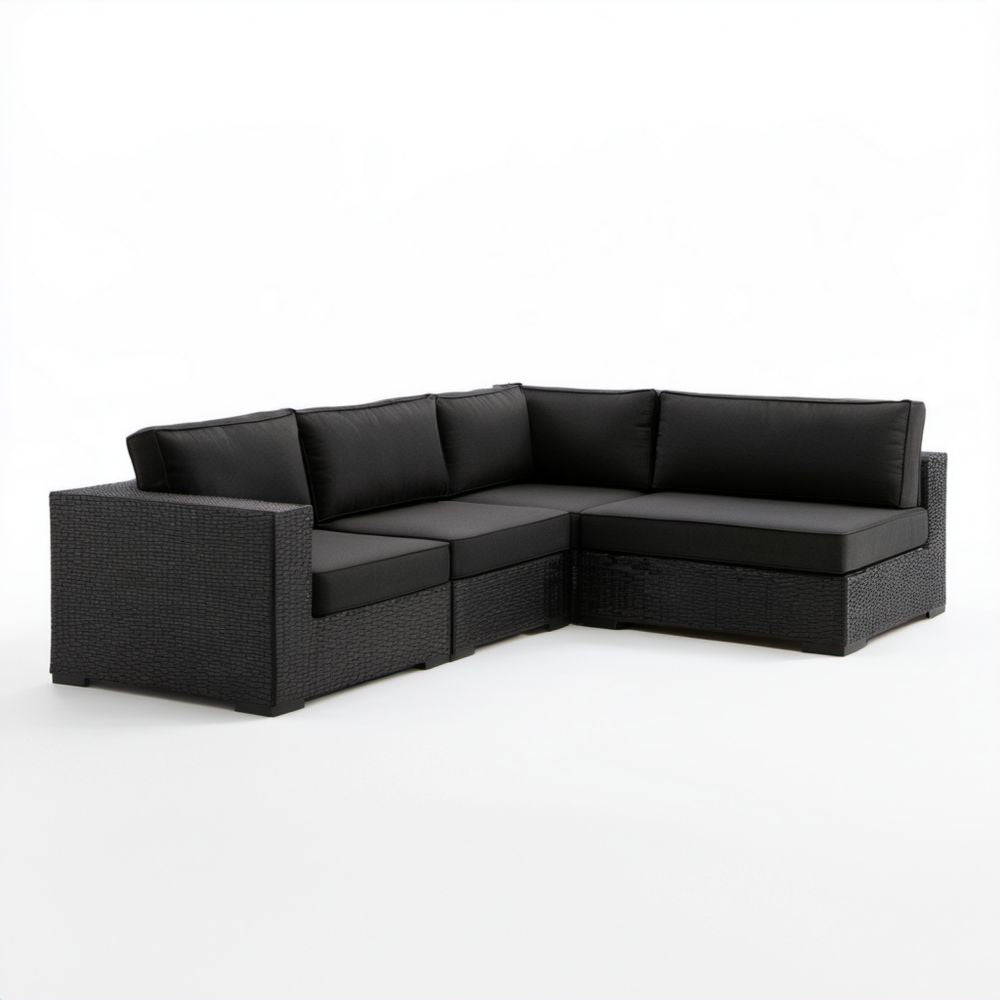 3-częściowa narożna sofa ogrodowa z technorattanu, czarna, 220 x 170 x 85 cm