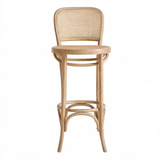 Hoker barowy naturalny z drewna i rattanu 43 x 47 x 105 cm