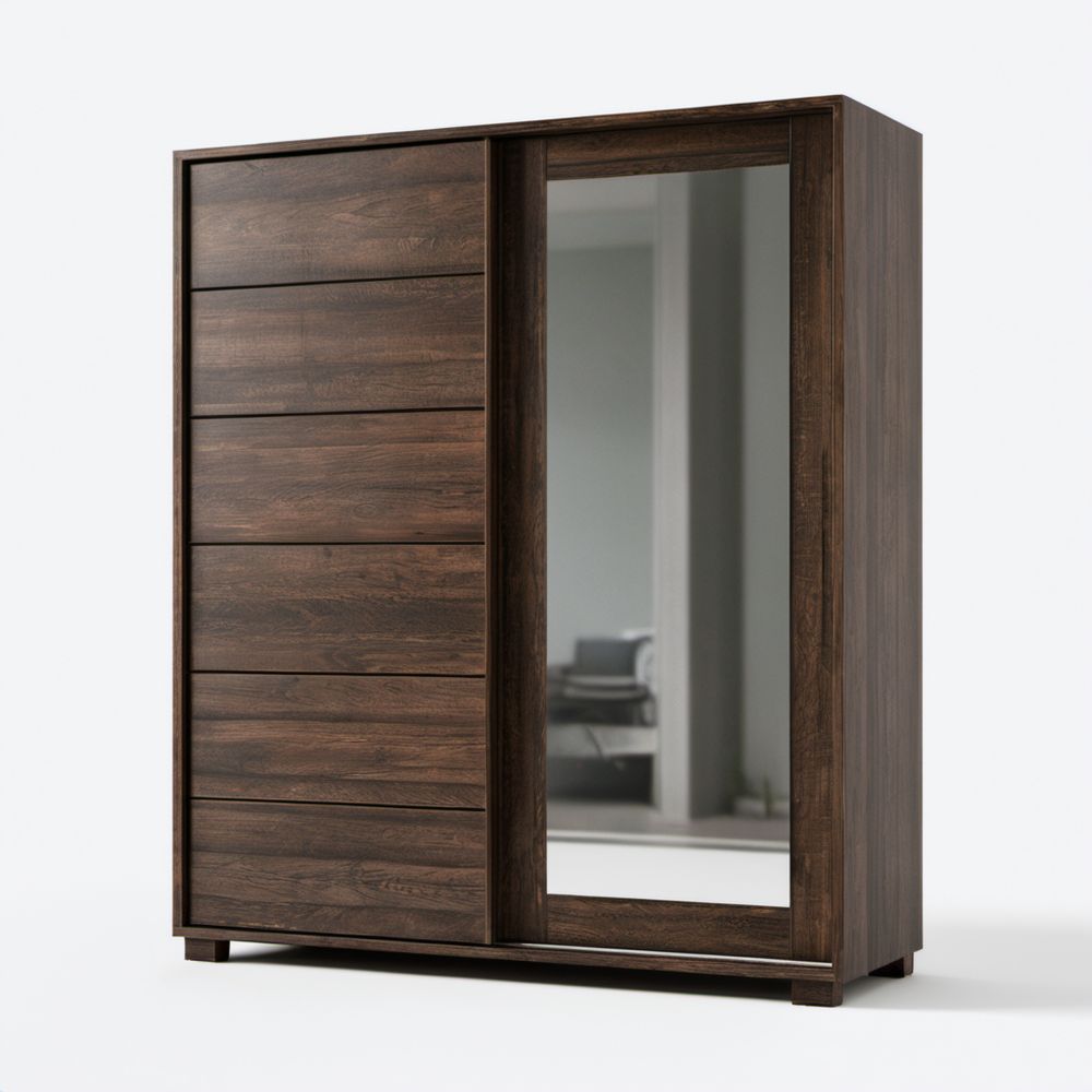 Szafa przesuwna z lustrem z płyty wiórowej laminowanej, ciemny orzech, 120 × 200 × 60 cm